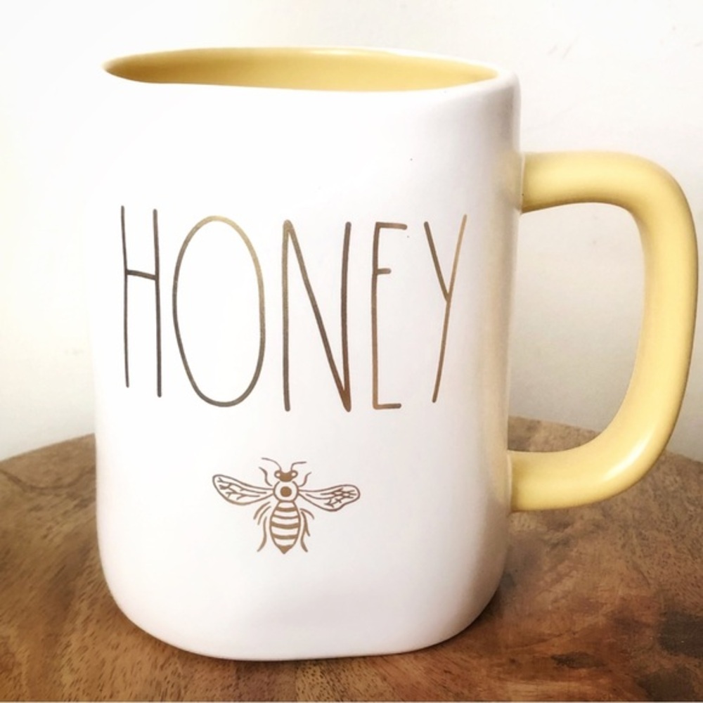 Rae Dunn Honey White and Yellow Mug with Gold Letters 16 Ounce